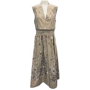 LELA ROSE WALNUT COLLARED V-NECK FLORAL POPLIN DRESS